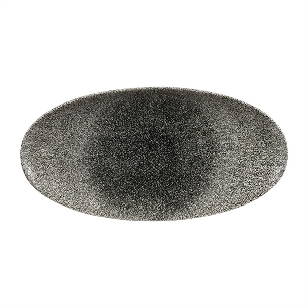 Churchill Raku Quartz Black Oval Chefs Plate 13 3/4x6 3/4" (Box 6) (Direct)