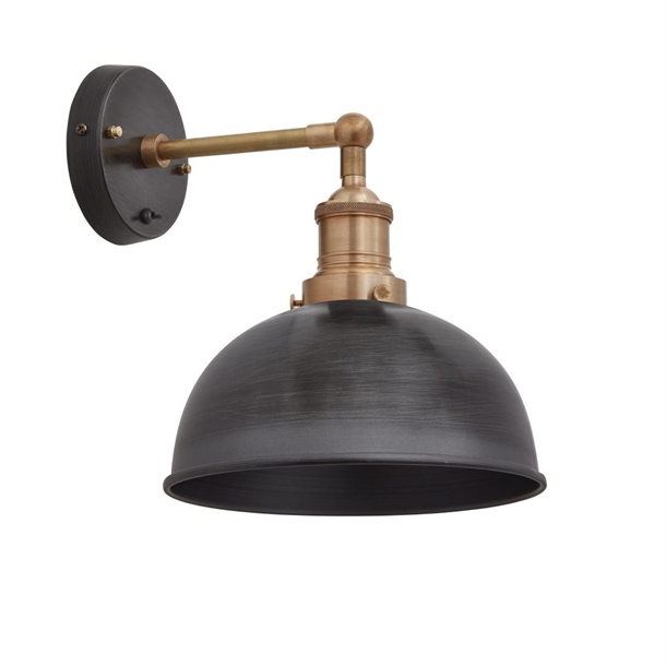 Brooklyn Dome Wall Light - 8" - Pewter - Brass Holder (Direct)