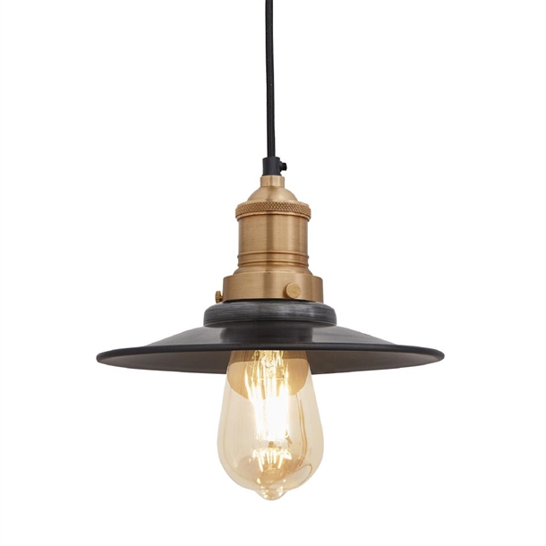 Brooklyn Flat Pendant - 8" - Pewter - Brass Holder (Direct)