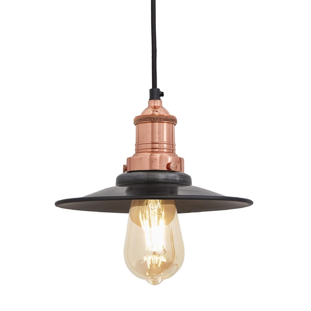 Brooklyn Flat Pendant - 8" - Pewter - Copper Holder (Direct)