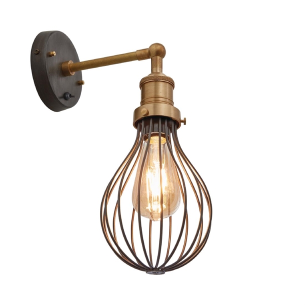 Brooklyn Balloon Cage Wall Light - 6" - Pewter - Brass Holder (Direct)