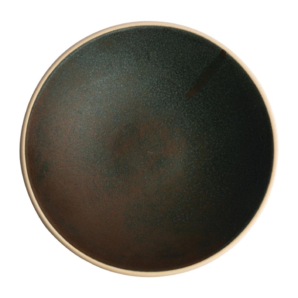 Olympia Canvas Shallow Bowl Unglazed Edge Green Verdigris 200mm (Box 6)