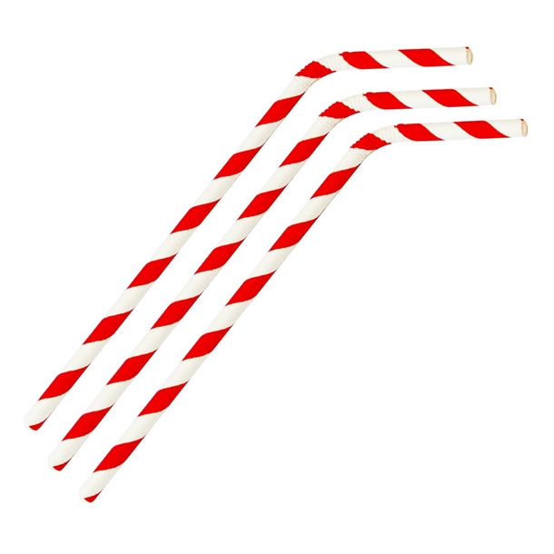 Fiesta Compostable Bendy Paper Straw Red Stripe - 210mm 6mm (Pack 250) FSC 100%