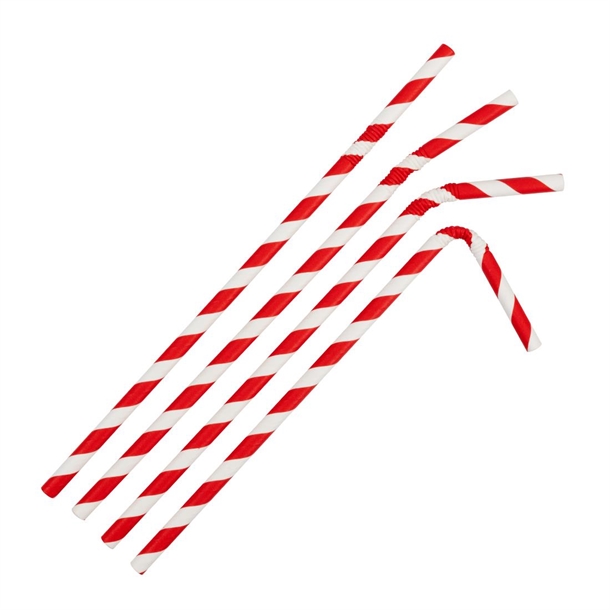 Fiesta Compostable Bendy Paper Straw Red Stripe - 210mm 6mm (Pack 250)