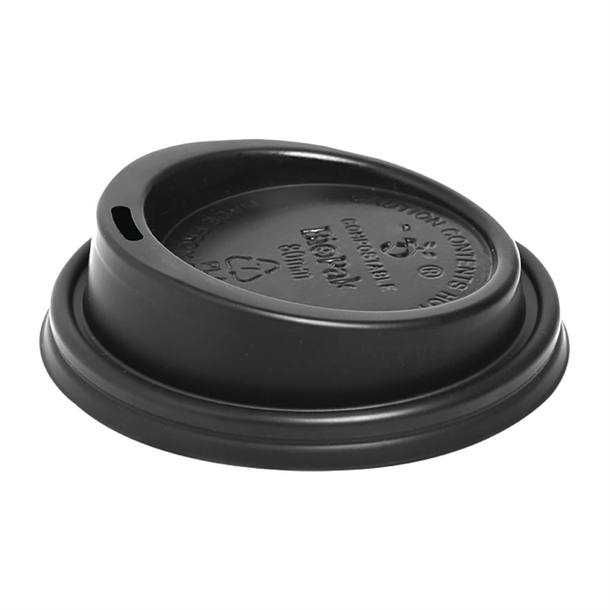 Biopak Hot Cups PLA Lid 80mm - Black (Box 1000) (B2B)
