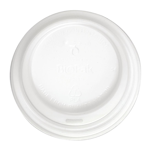 Biopak Hot Cups PLA Lid 90mm - White (Box 1000) (B2B)