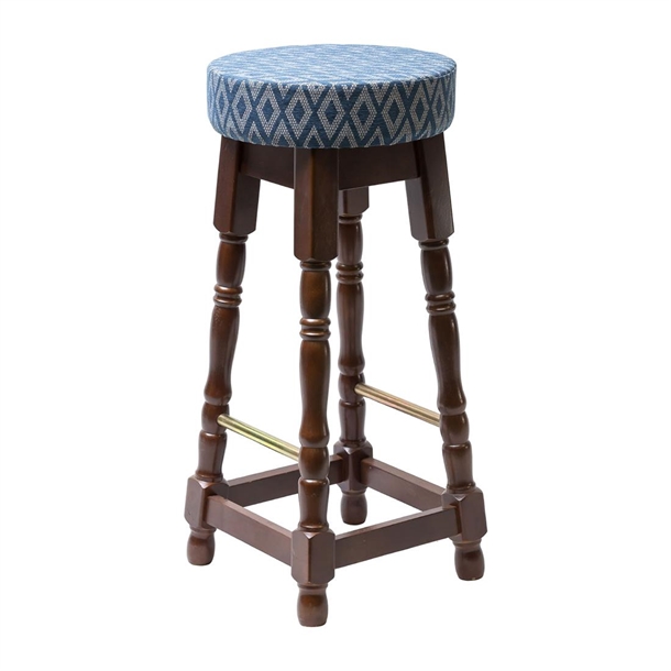 Classic High Bar Stool In Dark Wood with Blue Diamond Seat (Pack 2) (Direct)
