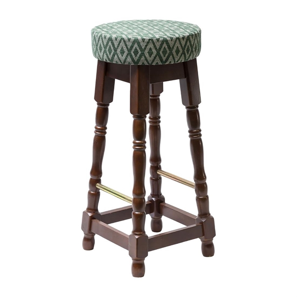Classic High Bar Stool In Dark Wood with Green Diamond Seat (Pack 2) (B2B)