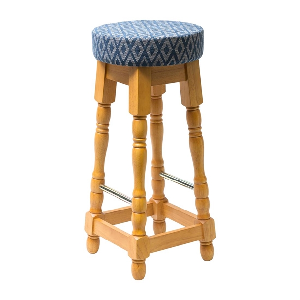 Classic High Bar Stool In Soft Oak with Blue Diamond Seat (Pack 2) (B2B)