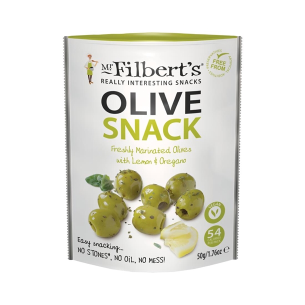 Mr Filberts Grab and Go Lemon & Oregano Olives (12 x 50g)