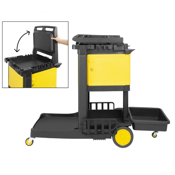 Jantex Cleaning Trolley Black with Lockable Cabinet - FU998 - Nisbets