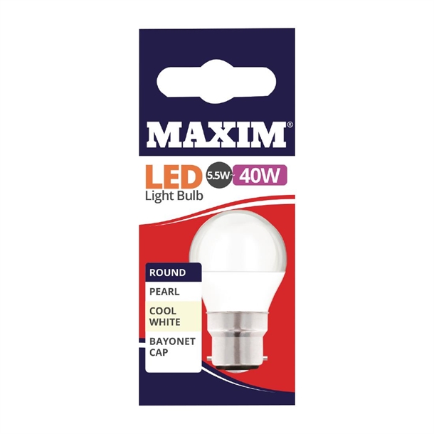 Maxim LED Round BC Cool White Light Bulb - 6watt (Single)