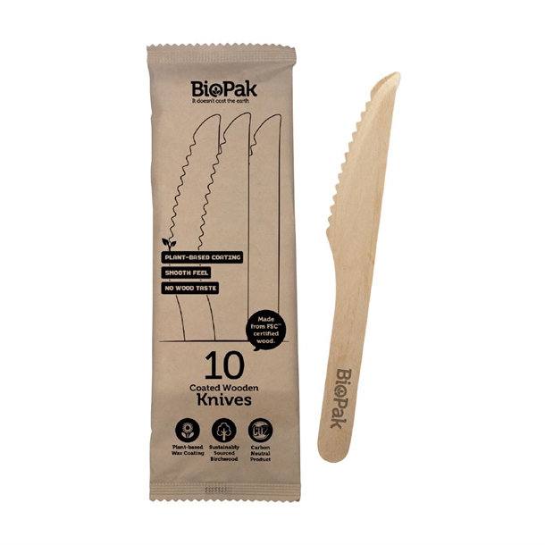 BioPak BioCutlery Wooden Knife - 16cm (Pack 10)