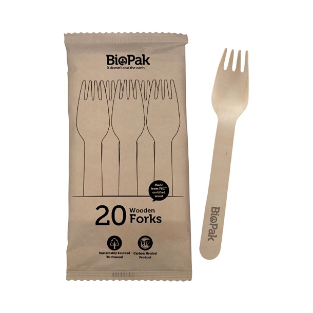 BioPak BioCutlery Wooden Fork - 16cm (Pack 20)