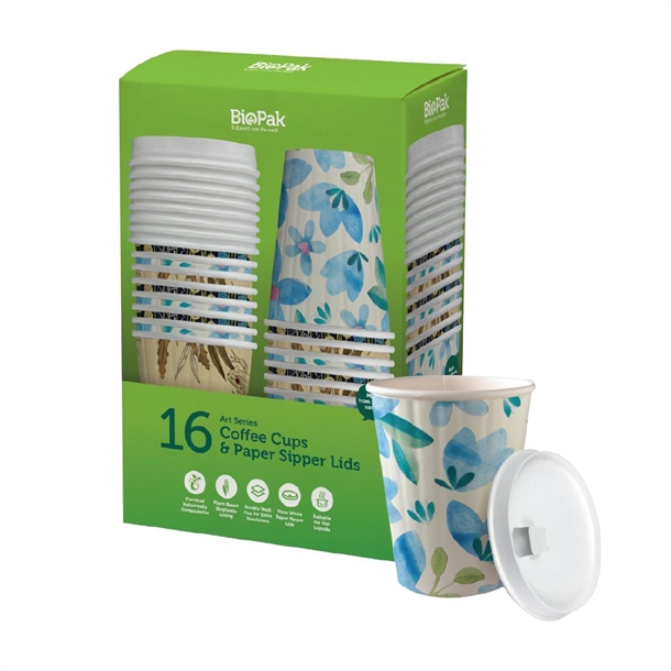 BioPak BioCup Double Wall & Paper Lid - 390ml (Pack 16)