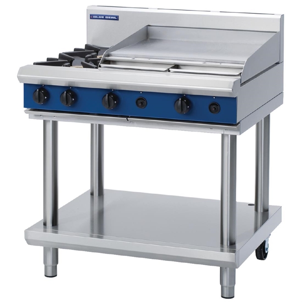 Blue Seal 900mm Gas Cooktop 2x Burners & 600mm Griddle On Leg Stand LPG (Direct)