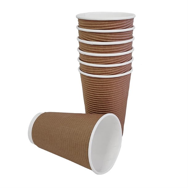 Fiesta Recyclable Takeaway Coffee Cups Ripple Wall Kraft 450ml (Pack of ...