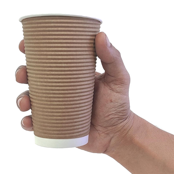 Fiesta Recyclable Takeaway Coffee Cups Ripple Wall Kraft 450ml (Pack of ...
