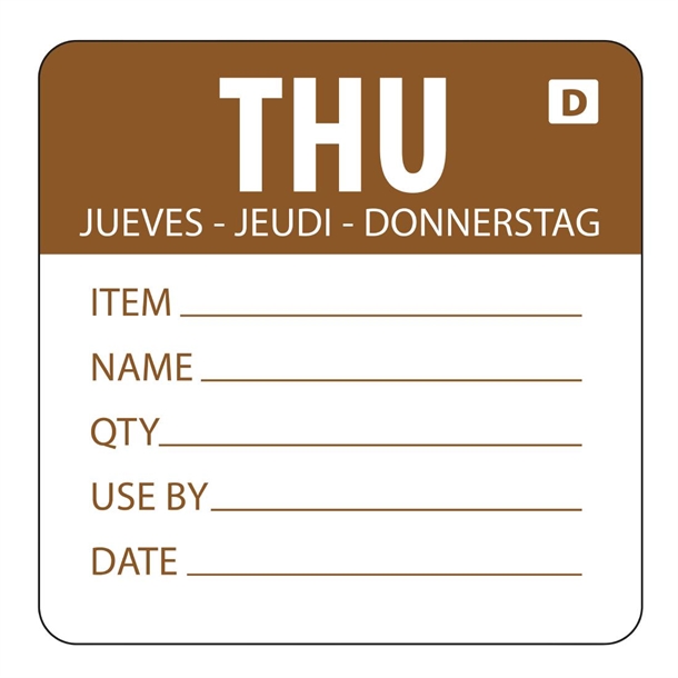 Hygiplas Day of the Week Dissolvable Food Prep Label Thursday - 2'' (Roll - 250)