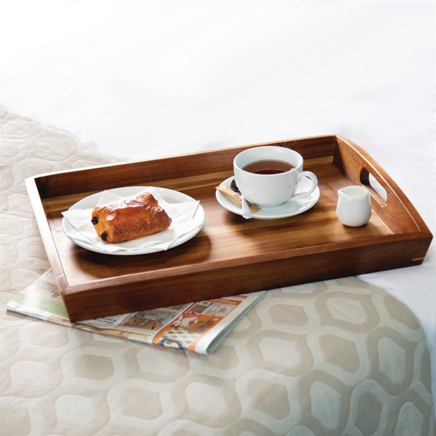 Serviertablett Aus Akazienholz – Oval, 43,2x33 Cm, Mit Griffen, Für Couchtisch, Frühstück Im Bett & Deko