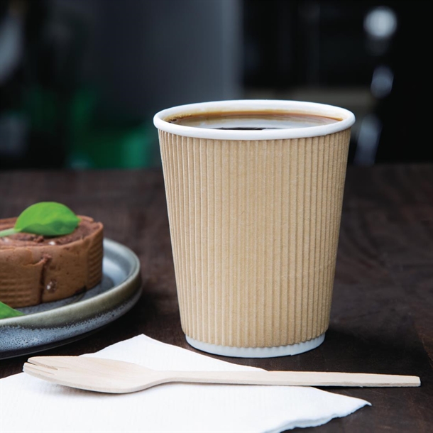Fiesta Recyclable Coffee Cups Ripple Wall Kraft 225ml / 8oz (Pack of ...