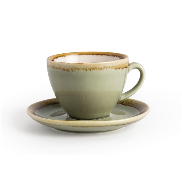 Olympia Kiln Cappuccino-Kaffeetassen Set – 6 Stück, 340 Ml, Moosgrün, Porzellan, Spülmaschinengeeignet