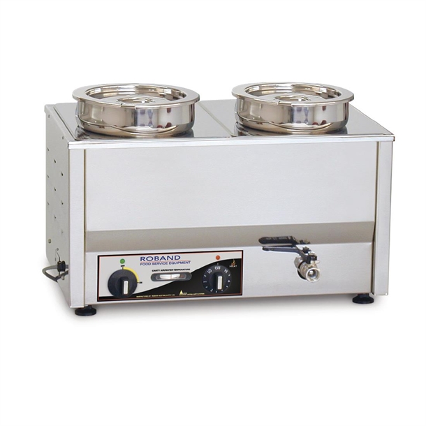 Roband Counter Top Bain Marie c/w 2 x 200mm round (7.25L) Pot & Lid (B2B)
