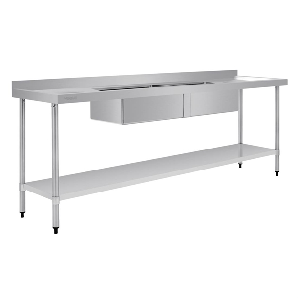 Vogue Double Bowl Sink Double Drainer - 2400mm x 700mm (90mm Drain)
