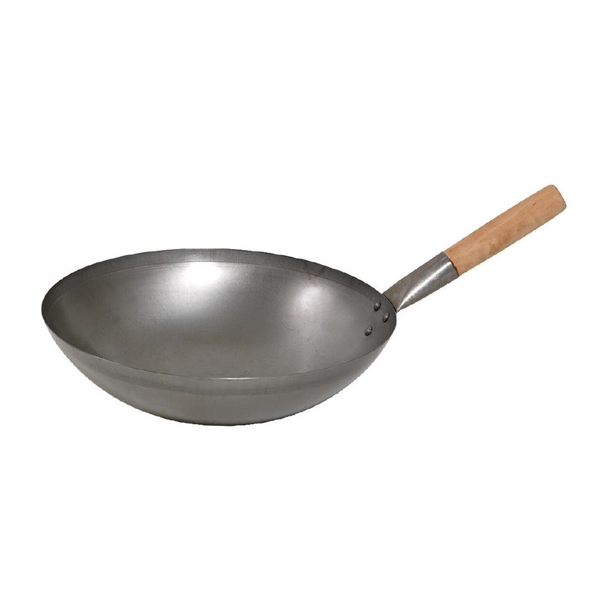 thumbnail image 2 of Hillbilly Spun Steel Wok 350mm With Folding Handle – Camping And Home Use 2 of 3