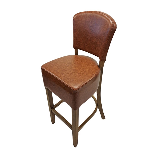 Hanoi Bar Chair in Weathered Oak with Bison Tan Vinyl (Direct)