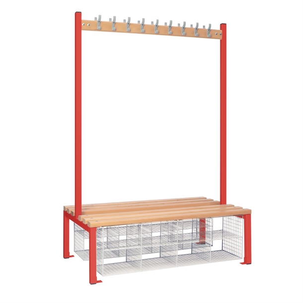 Double Sided Island Seating with Mesh Basket Red - 1200mm (Direct)