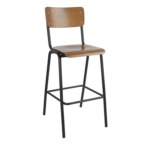 Bolero Cantina Back Rest High Stool with Seat Pad - Dark Walnut Effect