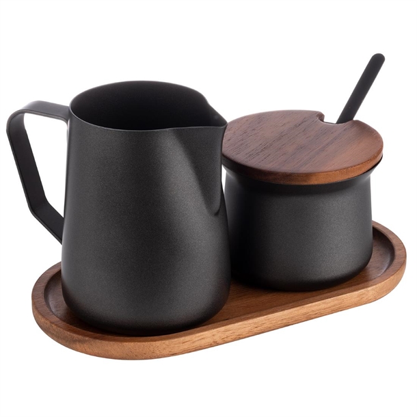 APS Acacia Wood & Stainless Steel Milk & Sugar Set (B2B)