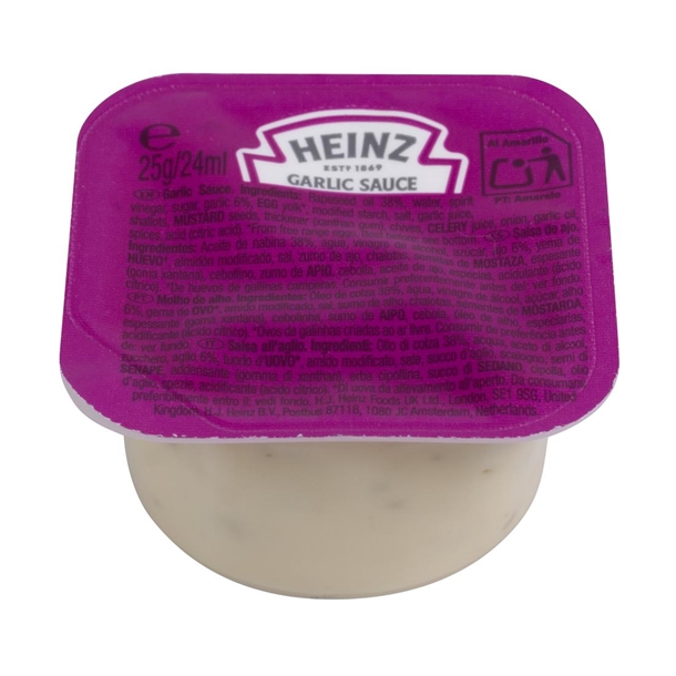 Heinz Garlic Sauce Dip Pots 25ml 100 Pack HT400 Nisbets Heinz Garlic Sauce Dip Pots 25ml 100 Pack HT400 Nisbets