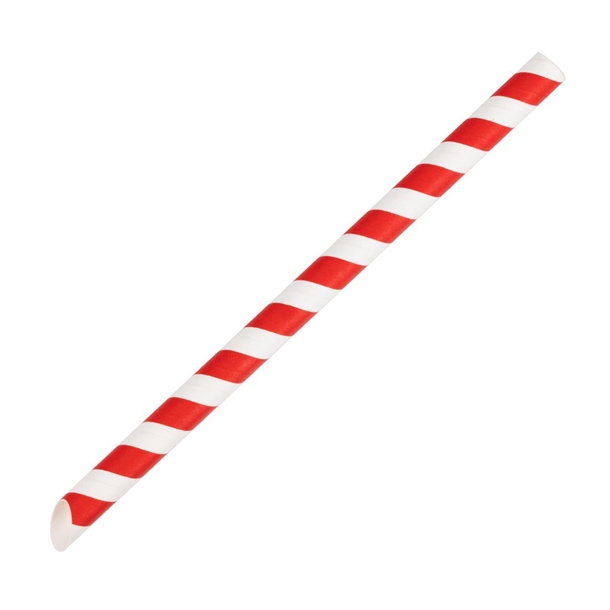 Paille à thé à bulles compostable Fiesta rouge et blanc 12x210mm (lot de 150)