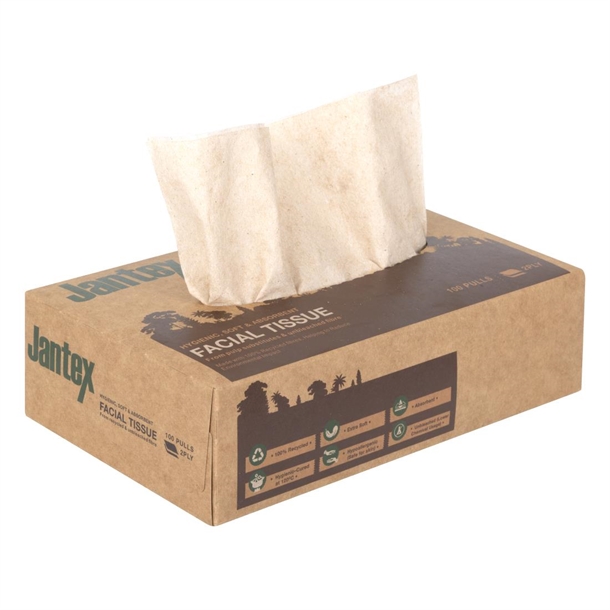 Jantex Green 100% Recycled Facial Tissues - 100 Sheets (Pack 36)