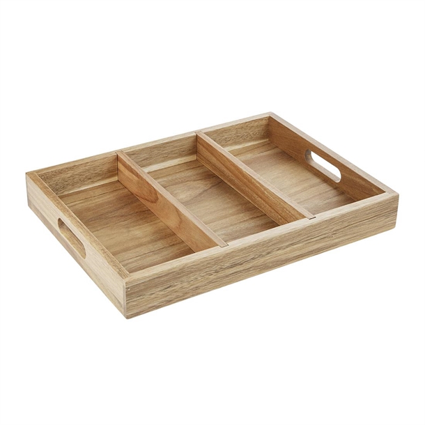 Olympia 3 Section Cutlery Tray Acacia Wood - 380x280x50mm FSC 100%