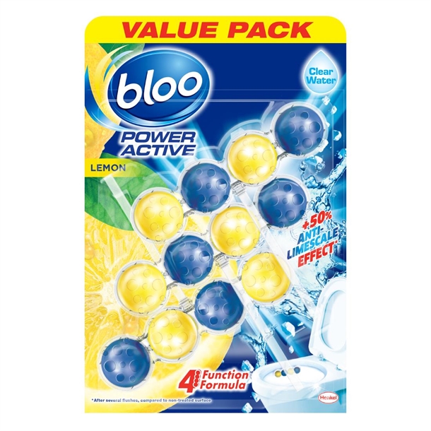 Bloo Power Active Clear Water Toilet Rim Block Lemon (Pack 3)