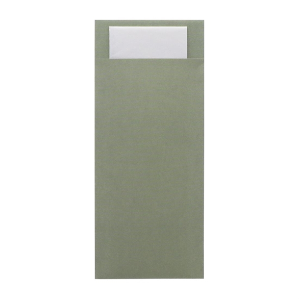 Europochette Classic Sized Sage Cutlery Pouch White 2ply Napkin (Pack 500)