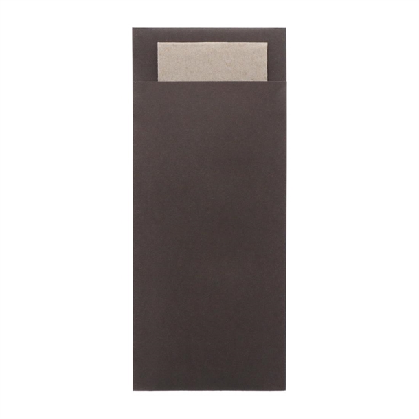 Europochette Classic Sized Chocolate Cutlery Pouch Kraft 2ply Napkin (Pack 500)