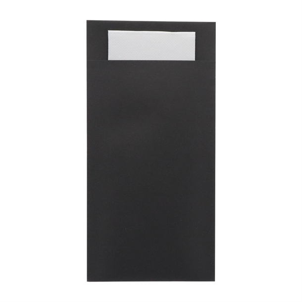 Europochette Royal Sized Black Cutlery Pouch White Soft 2ply Napkin (Pack 250)