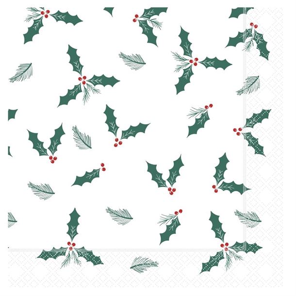 Swantex Lunch Napkin Jolly Holly 2ply 1/4 Fold - 33x33cm (Pack 2000)