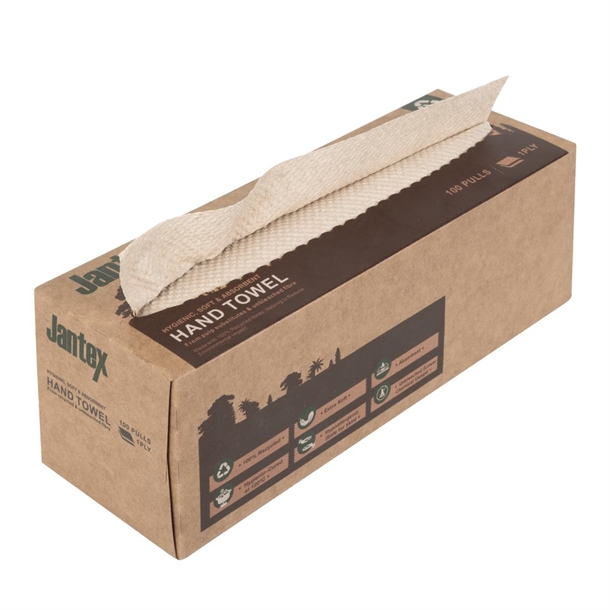 Jantex Green 100% Recycled Hand Towel 1ply - 100 Sheets (Pack 36)