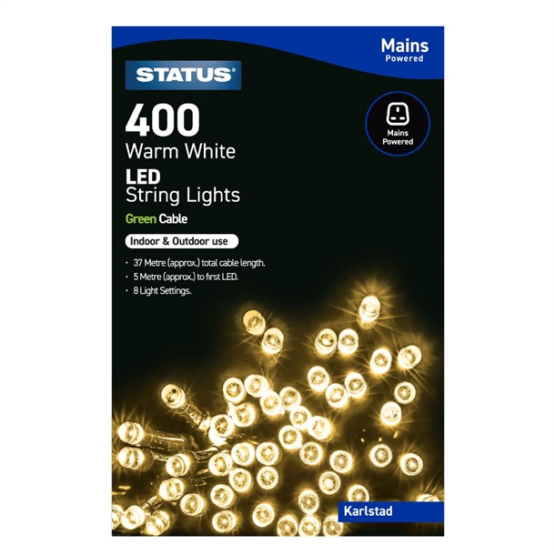 Status Karlstad 400 Warm White LED Indoor/Outdoor Mains Powered String Lights