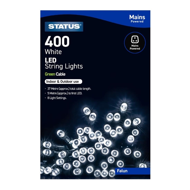 Status Falun 400 Cool White LED Indoor/Outdoor Mains Powered String Lights