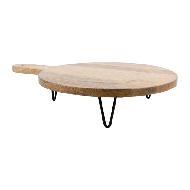 Olympia Round Handled Display Stand Mango Wood with Metal Legs - 400x300x80mm