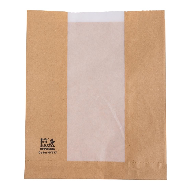 Fiesta Compostable Bread Bag with Glassine Window - 266x215x88mm (Pack 1000)