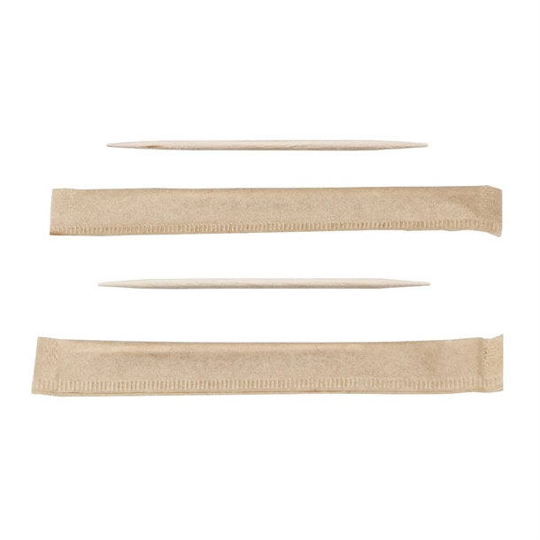 Sier Einwegartikel FSC® Zahnstocher Holz 2 Spitzen einzeln verpackt 65mm (Box 1000 Stück)