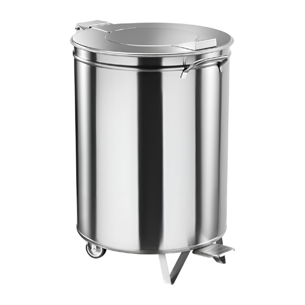 Gastro M RVS pedaalafvalemmer op wielen met deksel 50L