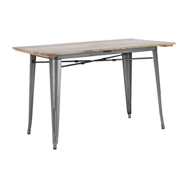 Bolero Bistro Indoor Dining Table Slatted Mango Wood Top Gun Metal 1200x700mm